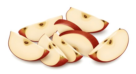 Fresh Red Apple Slices with Seeds Isolated on White