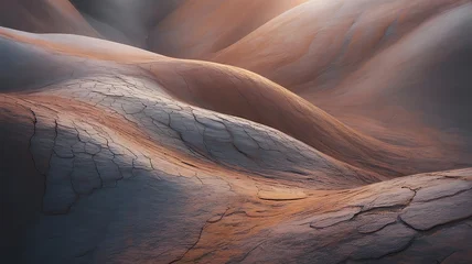 Acrylglasbilder Cappuccino Undulating Cracked Terrain with Warm Sunset Hues and Deep Shadows abstract cracked earth  © Global