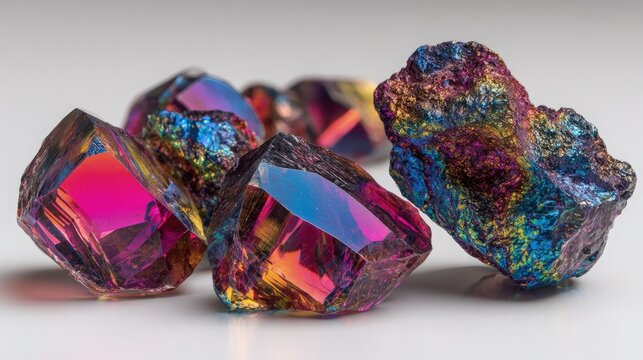 Multicolored Iridescent Gemstones On Light Background - Powered by Adobe