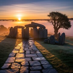 Sunrise over Ancient Stone Circle Landscape.