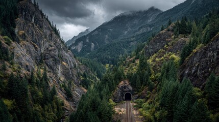 Mountain tunnel landscape
