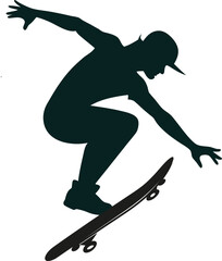 Silhouette of a skateboarder performing a jump trick