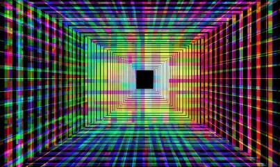 Vibrant Grid Tunnel - A mesmerizing journey through a colorful, geometric space.