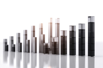 Obraz premium Rising bar graph with silver and black columns showing growth and progress isolated on white background