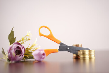 concept photo of cost cutting or benefit deduction