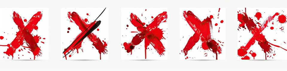 Red Xs Marked with Paint Splatters on White Background for Visual Communication