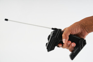 hand with remote control