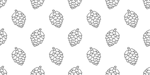 Seamless winter pattern with hand drawn pine cones. Outline doodle vector background