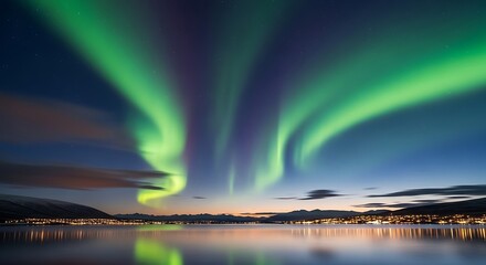 Northern Lights Over Calm Water.