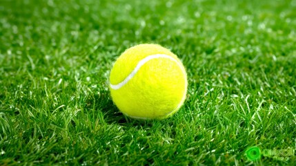 Bright Yellow Tennis Ball on Fresh Green Grass Surface