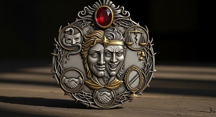 Two-Faced Pendant, Jester, King, Justice, Balance.
