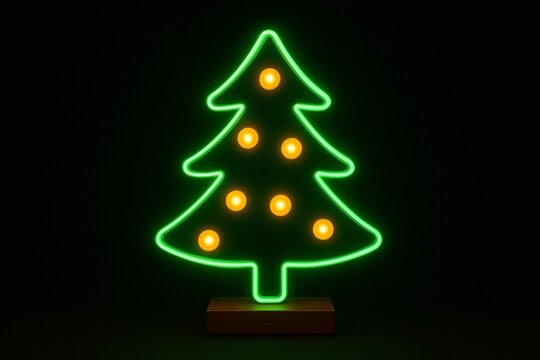 Green neon christmas tree with yellow lights