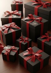 Wrapped Gift Boxes on a Tabletop.