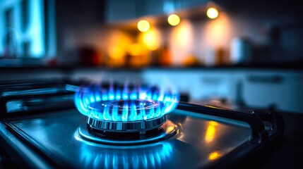 Blue Flame from a Gas Burner in a Modern Kitchen Setting