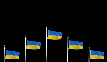 High-quality ukraine national flag row of flags waving against a black background - Symbol of culture, heritage, and patriotism