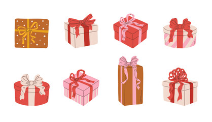 Hand draw Christmas gift box vector illustration set. Xmas presents in doodle style. Holiday clipart