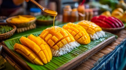 Delicious Mango Dessert with Sticky Rice and Coconut Sauce