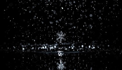 Obraz premium Snowflake landing on dark surface with bokeh background for weather concepts