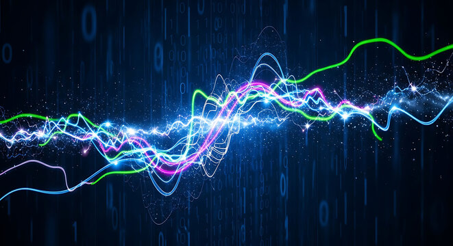 Abstract Digital Waveforms With Binary Code Background data technology