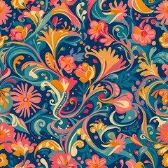 Seamless floral art, vibrant decorative nature background