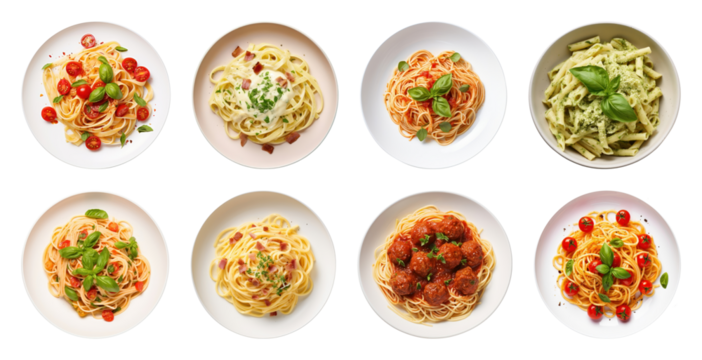 PNG Variety of delicious pasta dishes, element set on transparent background