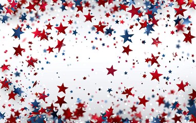 Star confetti falling. Festive red, white, and blue decorations for celebrations