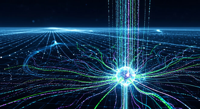 Abstract Neural Network with Glowing Synapses and Data Flow brain artificial intelligence