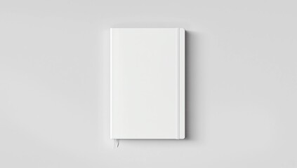 Blank white book or notebook with white ribbon bookmark top view mockup template
