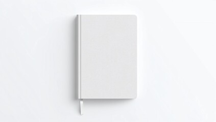 Blank white book or notebook with white ribbon bookmark top view mockup template
