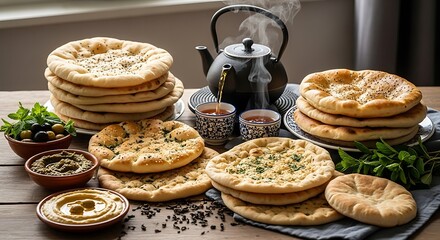 Assorted Indian Flatbreads with Tea.