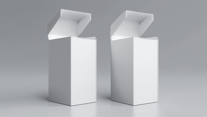 Blank white cube gift box with opened hinged flap lid on white background. Clipping path around box mock up. 3d illustration