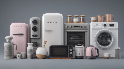 Retro Kitchen Appliance Ensemble in pastel shades, a nostalgic culinary setup