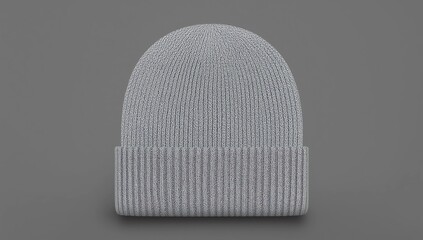 Blank White Beanie Hat Template on Gray Background