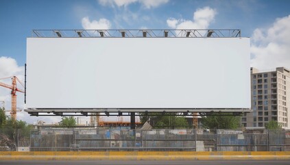 Blank white billboard for advertisement on the construction site