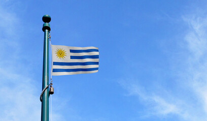 Cluster of six Uruguay flags creating a dynamic multi-flag composition for international contexts.
