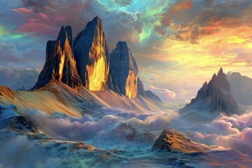 Pixelated Mountain Peaks Sunset View