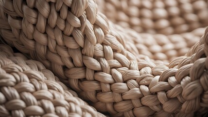 Macro Shot Of Thick Braided Natural Fiber Material In Neutral Beige Tones weaving texture