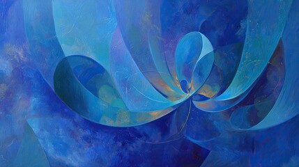 Abstract Blue Design With Swirls and Gold Accents