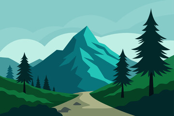 Fototapeta premium Mountain landscape with pine trees in a winter forest scene