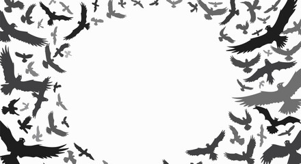 Obraz premium A dramatic border frame featuring black and grey silhouettes of flying birds, perfect for Halloween or spooky themed design backgrounds
