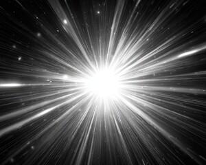 Radiant White Light Burst On Black Background