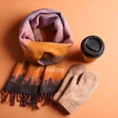 Winter sunset cityscape flat lay warm setup
