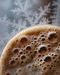 Snowy window latte macro frosted backdrop