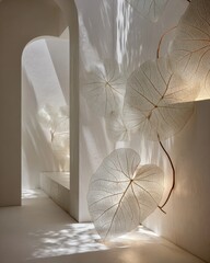 White Interior Design With Decorative Leaf Shaped Lights