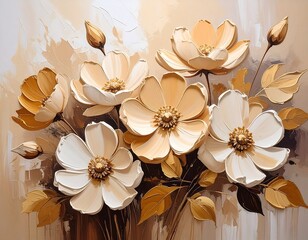 Floral Bouquet Art: Textured Flowers in Neutral Hues for Decorative Design