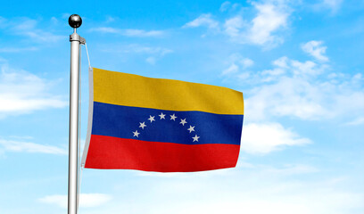 Fototapeta premium High-quality venezuela national flag waving in the wind against a blue sky - Symbol of culture, heritage, and patriotism