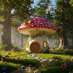 Mushroom House in a Fairy Tale Forest.