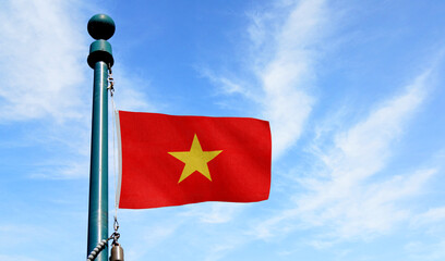 High-quality vietnam national flag flag waving on a flagpole against a blue - Symbol of culture, heritage, and patriotism