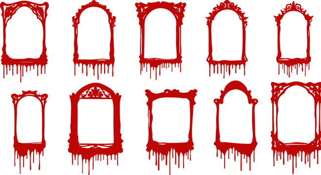Spooky dripping red frames set against a dark background for halloween design