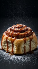 Delicious Caramel Cinnamon Roll Close-up.